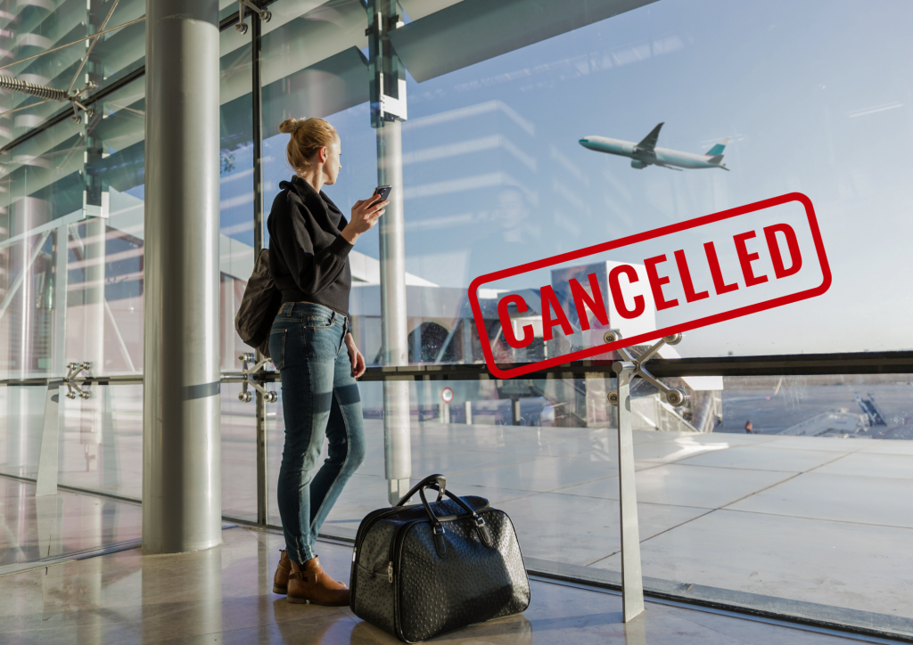 booking - cancelattion policy - airport - woman