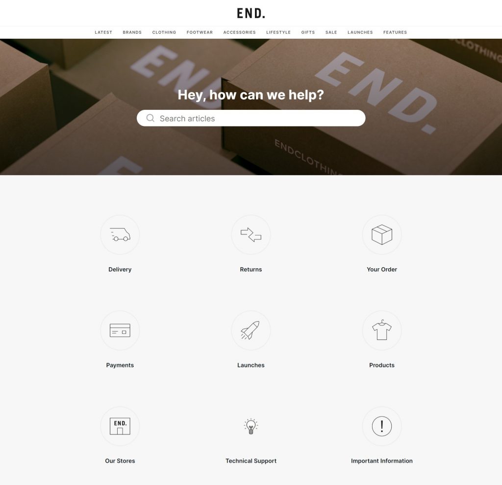 screenshot endcloting's web help section 