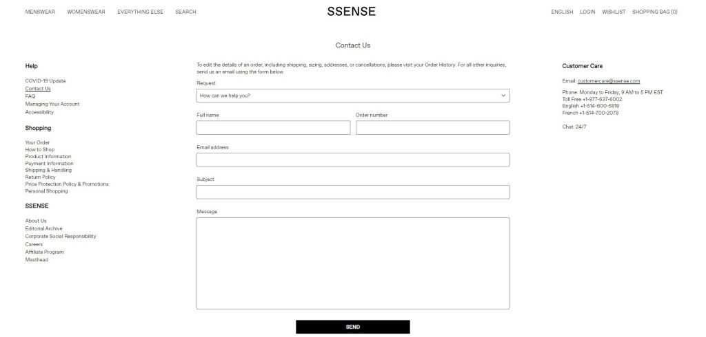 ssense contact page